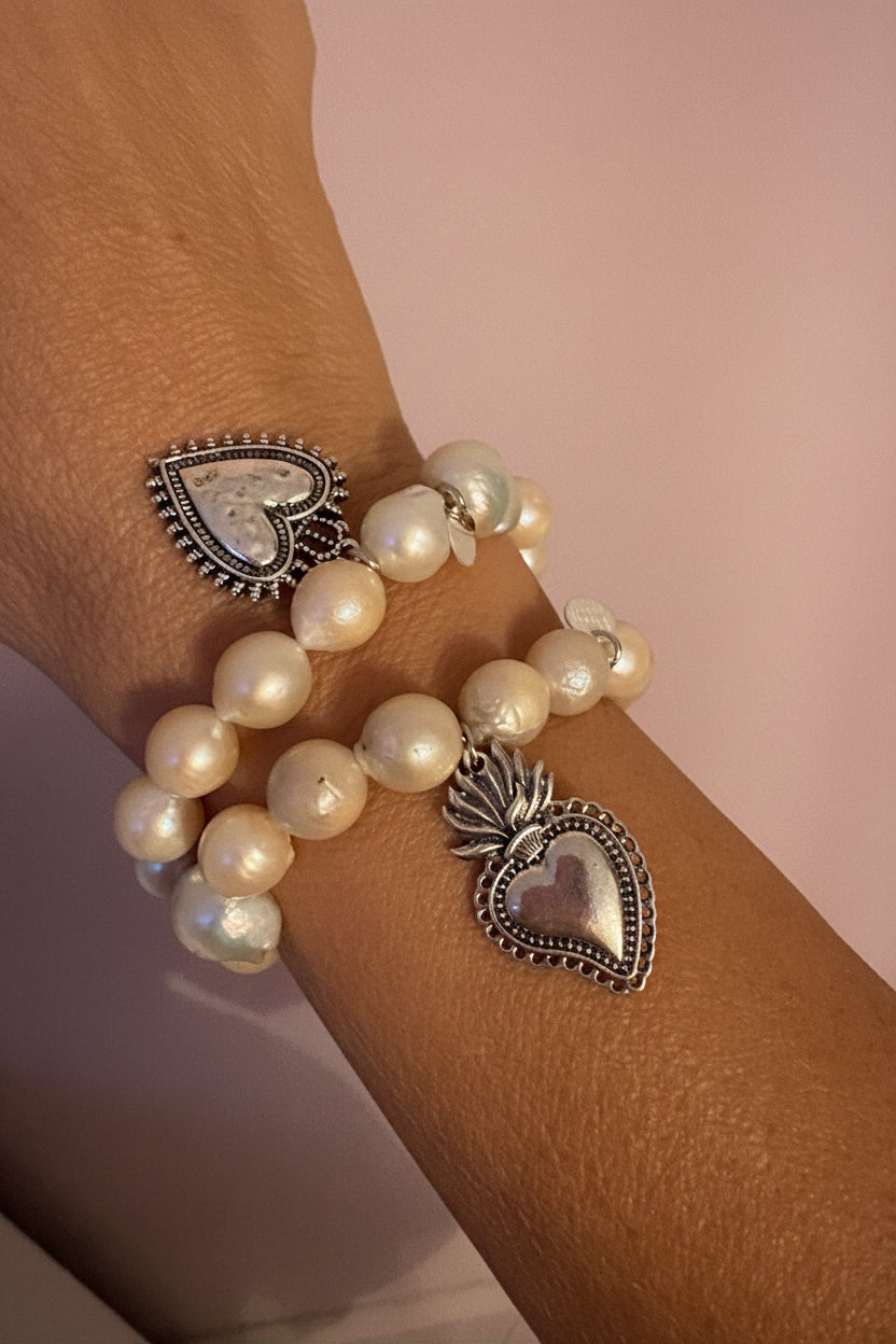 Bracciale Bisette -TALISMANI  perle  con charm Cuore Sacro