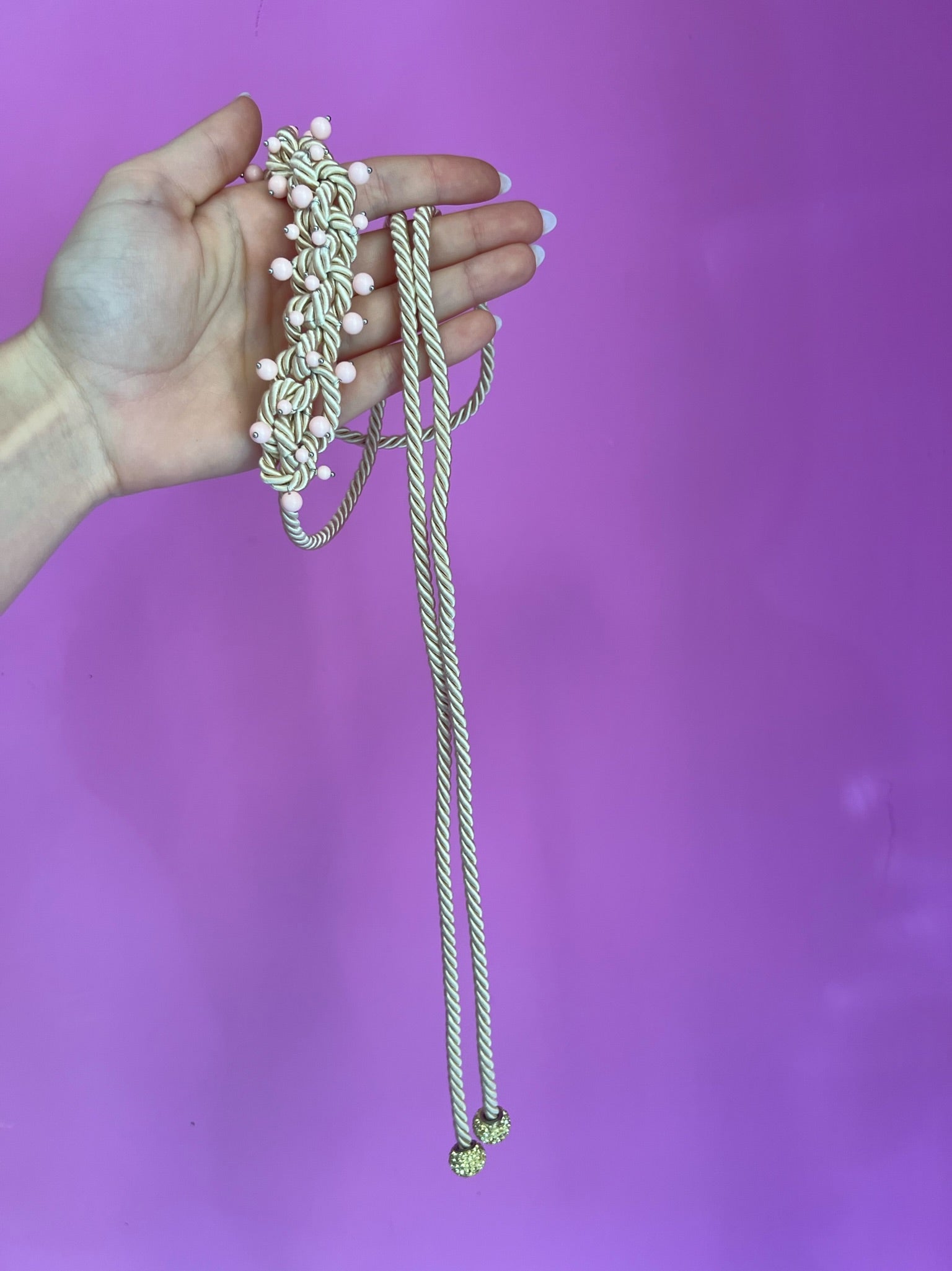 Choker / Collana Couture Collezione Intreccio in Seta Écru, Corallo Rosa e Argento 925