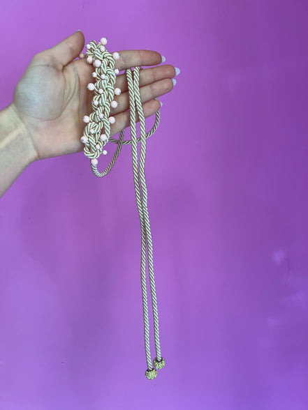 Choker / Collana Couture Collezione Intreccio in Seta Écru, Corallo Rosa e Argento 925