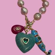 JAIPUR  - Collana sautoir perle barocche e argento 925 doppio moschettone e charms