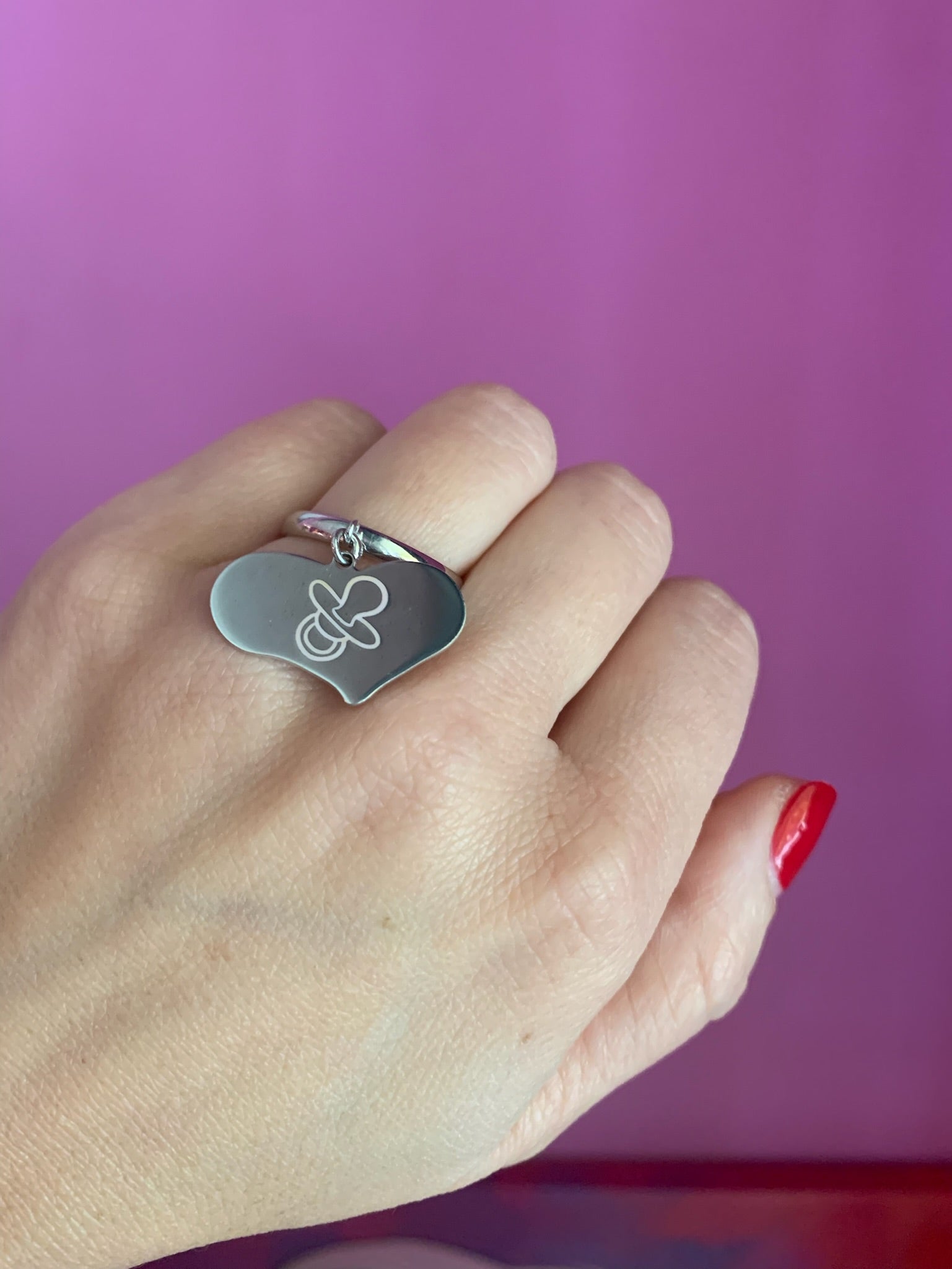 Big heart con ciuccio - regolabile - argento 925 rodio