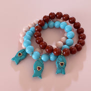 Bracciale Bisette - JAIPUR  OCEANO   turchese  con charm pesciolino turchese (cuore rubellite)