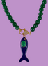 Collana OCEANO- AGATA VERDE mm 10- chiusura gioiello argento 925 - cm 60 - pesce smalto blu