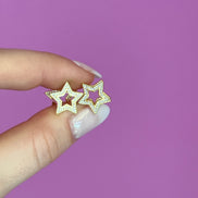 Orecchini doppia stella argento 925 gold con zirconi