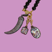 Collana TALISMANI - black - ONICE  mm 8 - chiusura gioiello argento 925 - cm 60 - 3 charms Corno e Luce