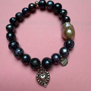 Bracciale Bisette -TALISMANI perle grey con charm Cuore sacro