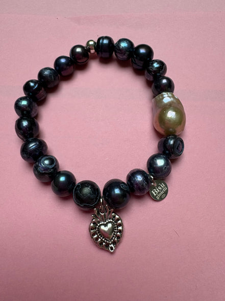 Bracciale Bisette -TALISMANI perle grey con charm Cuore sacro