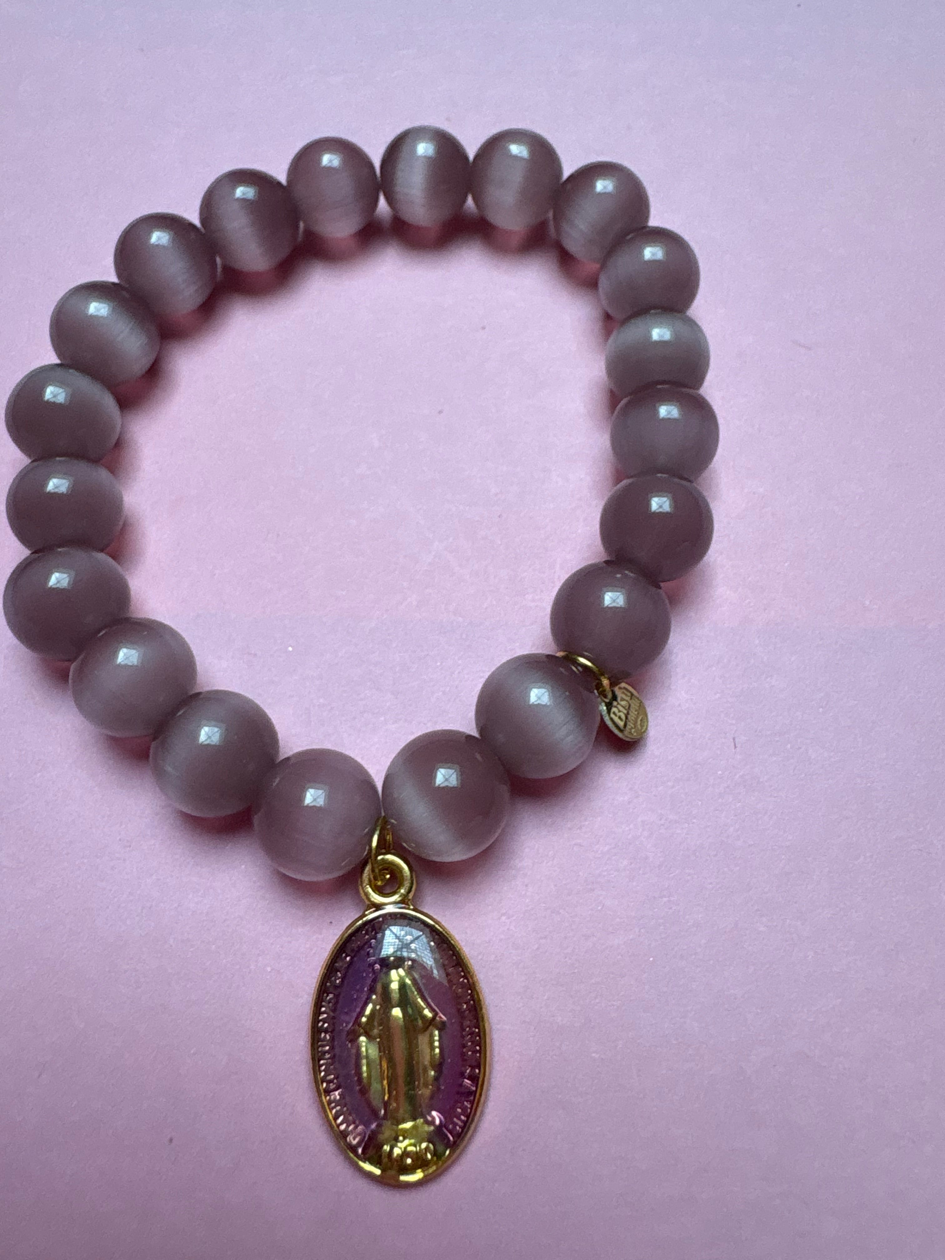 Bracciale Bisette -TALISMANI  occhi di gatto mauve  con charm Miracolosa