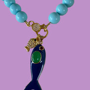 Collana OCEANO - Turchese  mm 10 - chiusura gioiello argento 925 - cm 60  pesce smalto blu
