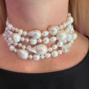 Collier argento 925 con 4 giri perle coltivate barocche