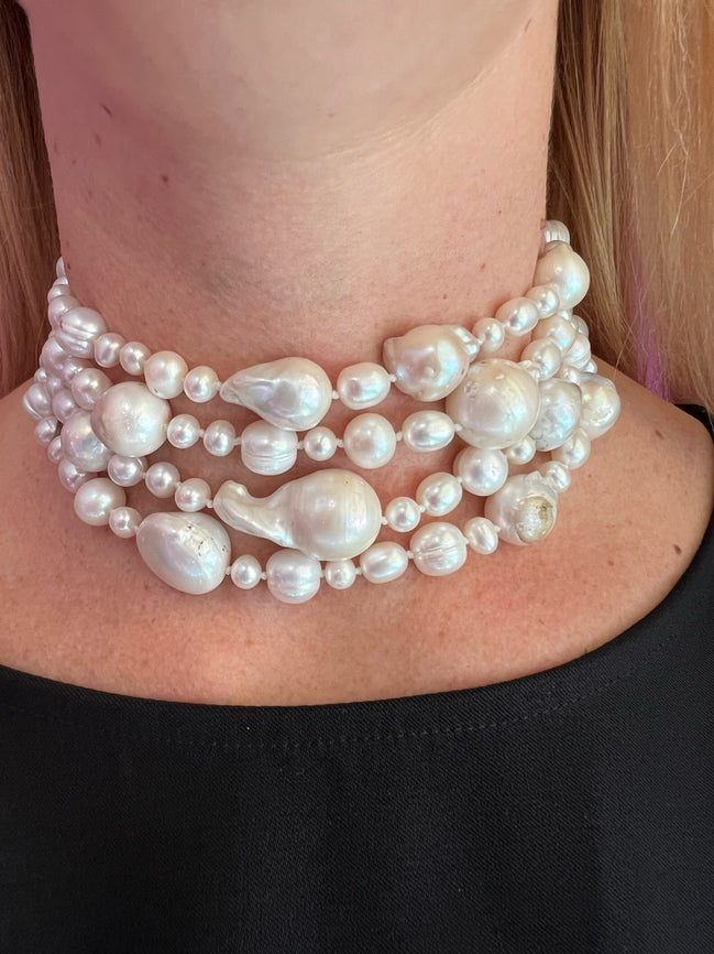 Collier argento 925 con 4 giri perle coltivate barocche