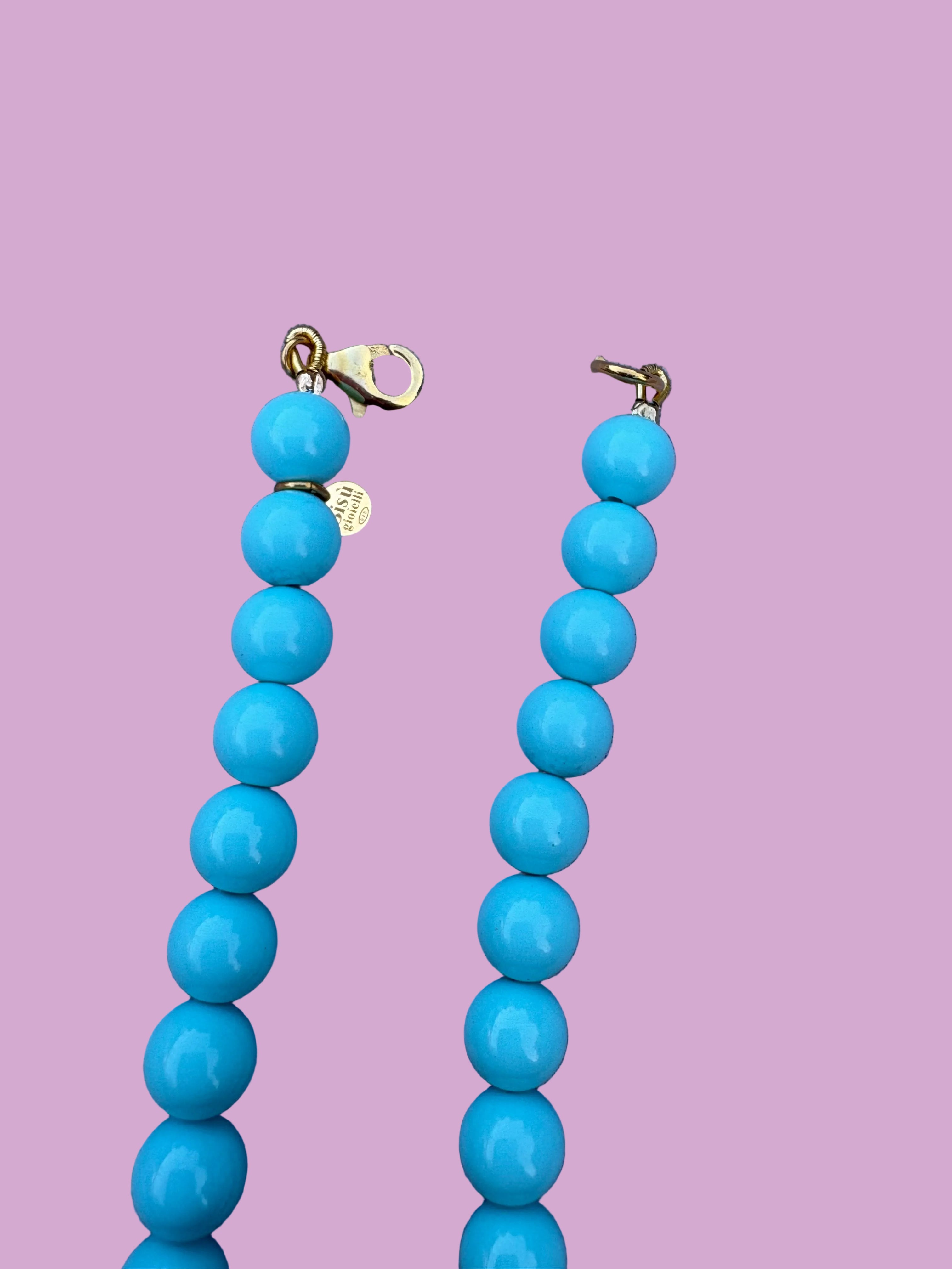 Collana POISSONS - turchese mm 6- chiusura argento 925 -  pesciolino blu smaltato
