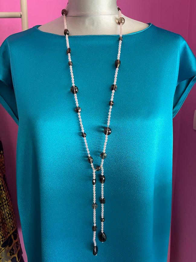 Collana con quarzo rosa e topazio fumè
