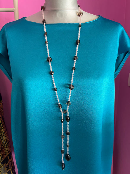 Collana con quarzo rosa e topazio fumè