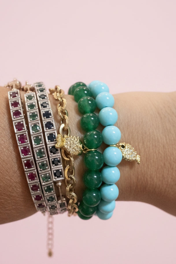 Bracciale Bisette - JAIPUR     Agata verde con charm pesciolino dorato