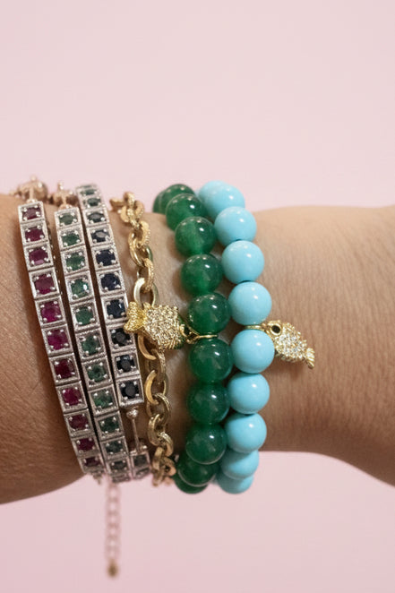 Bracciale Bisette - JAIPUR     Agata verde con charm pesciolino dorato
