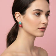 Orecchini  - MEDITERRANEA corallo rosso e turchese argento gold
