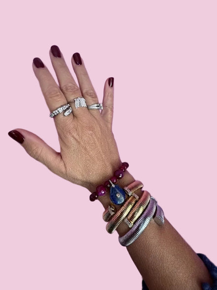 Bracciale Bisette - JAIPUR agata burgundy con charm goccia di lapislazzuli