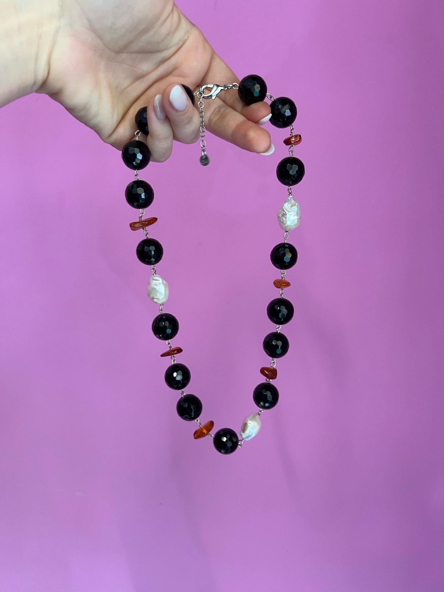 Collana di onice con perle e ambra