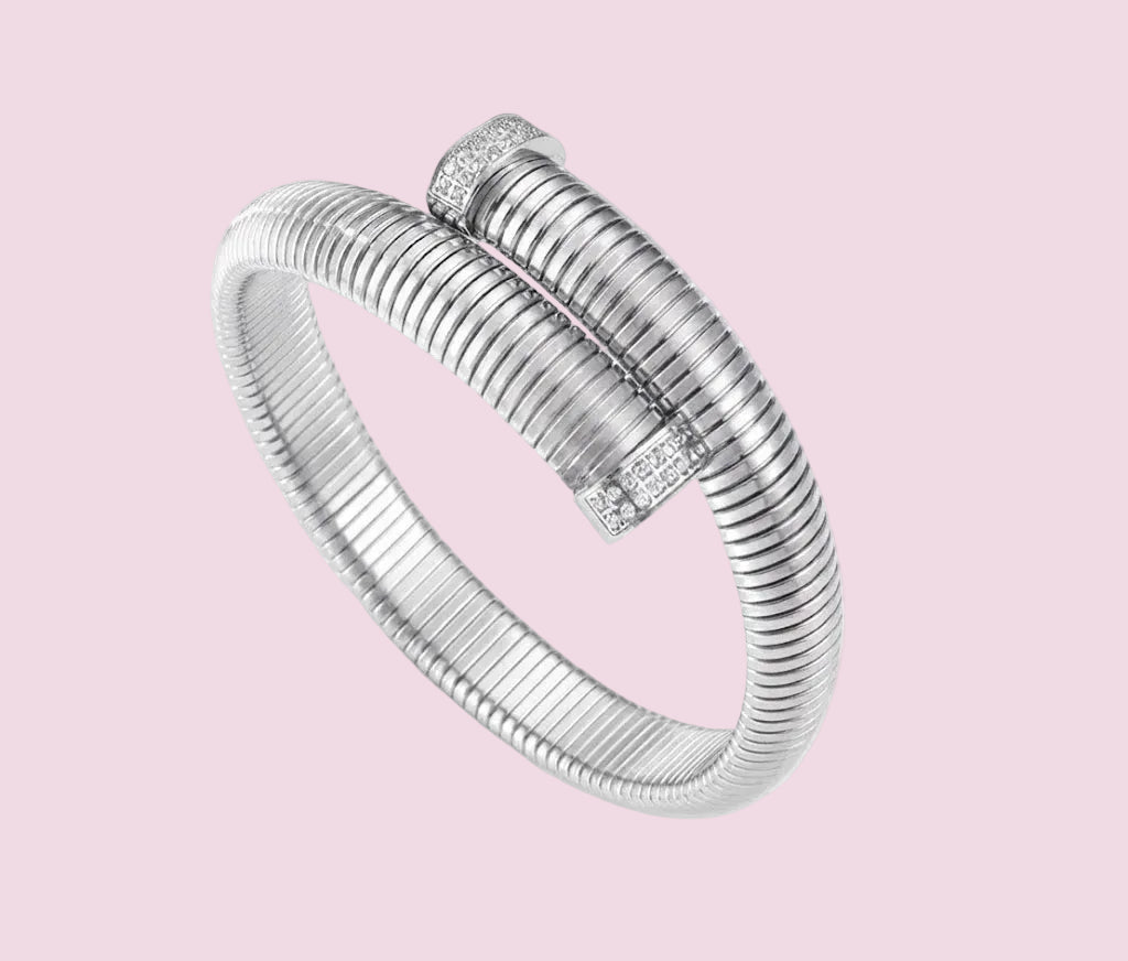 Bracciale Tubogas Flessibile Contrarié -  cm 1 acciaio con terminali in pavé di zirconi