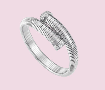 Bracciale Tubogas Flessibile Contrarié -  cm 1 acciaio con terminali in pavé di zirconi