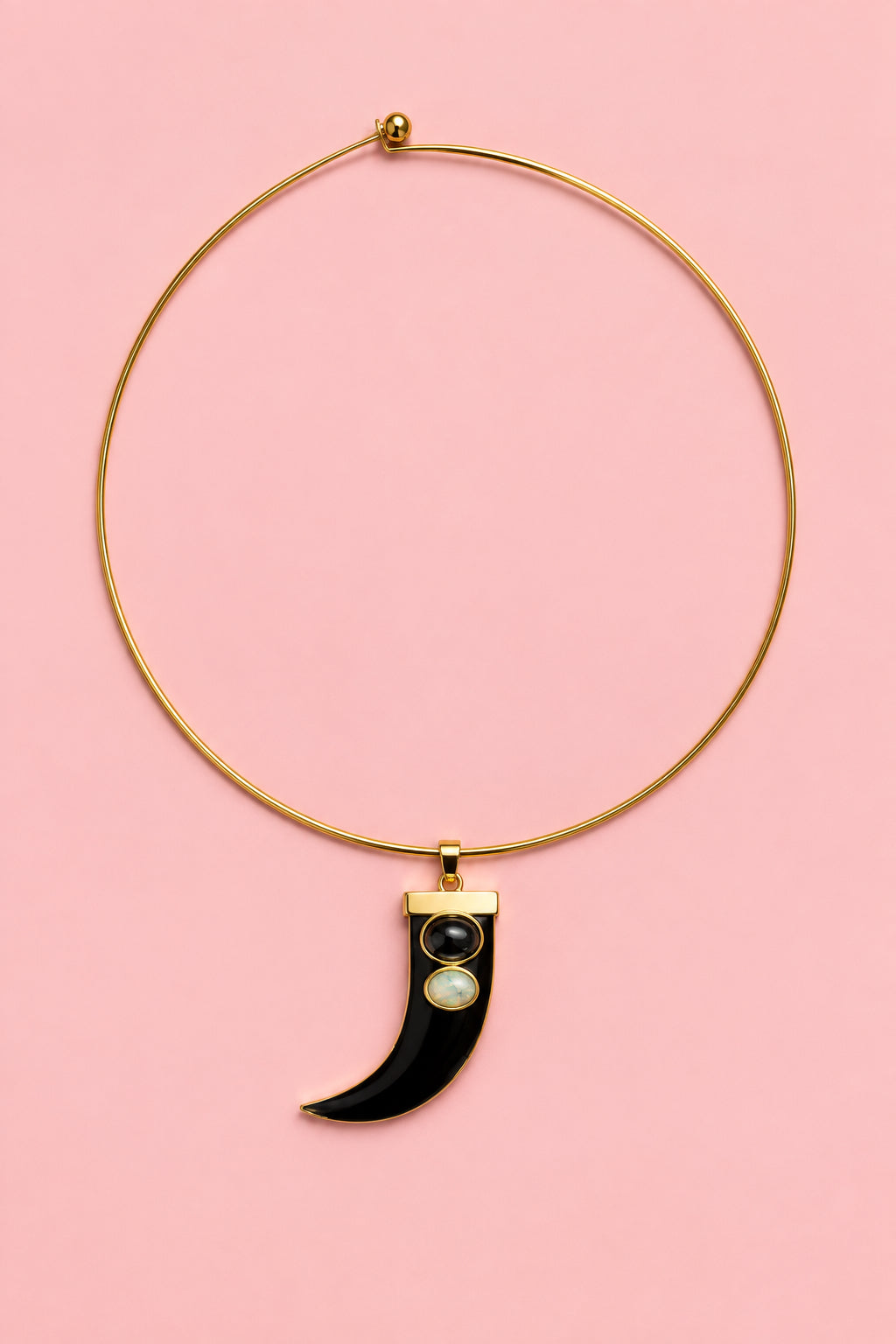 Girocollo Rigido “Talismani” in Acciaio Gold con Charm Corno Smaltato