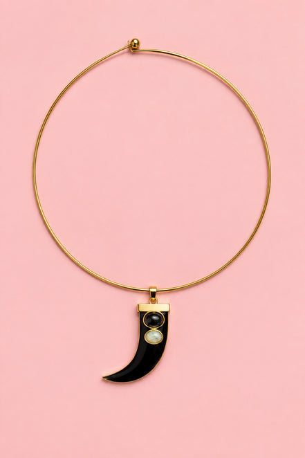 Girocollo Rigido “Talismani” in Acciaio Gold con Charm Corno Smaltato