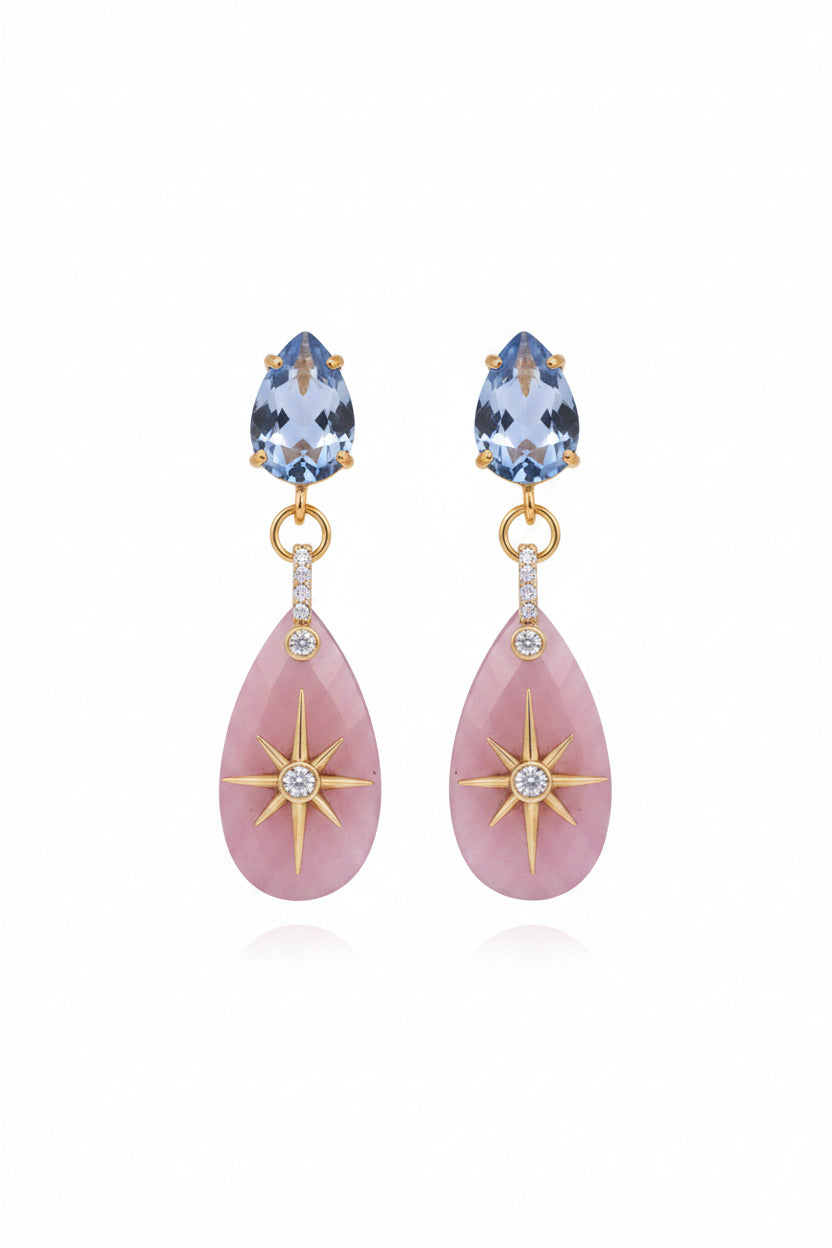 Orecchini  - Jaipur Agata rosa con stella del nord e cristalli azzurri