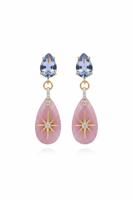 Orecchini  - Jaipur Agata rosa con stella del nord e cristalli azzurri