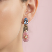 Orecchini  - Jaipur Agata rosa con stella del nord e cristalli azzurri