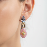 Orecchini  - Jaipur Agata rosa con stella del nord e cristalli azzurri