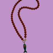 Collana MEDITERRANEA - Corallo rosso   mm 10 - chiusura gioiello argento 925 - cm 60 - pesce smalto verde