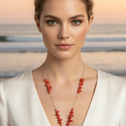 Collezione mediterranea - Collana con corallo rosso naturale e pendente di giada nera