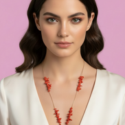 Collezione mediterranea - Collana con corallo rosso naturale e pendente di giada nera
