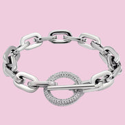 Bracciale Catena Rodio  con chiusura a T e zirconi - acciaio