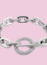 Bracciale Catena Rodio  con chiusura a T e zirconi - acciaio