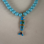 Collana OCEANO - Turchese  mm 8 - chiusura gioiello argento 925 - cm 45  pesce snodato smalto turchese