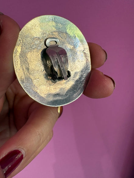 Orecchini Grandi Ovali Etnici in Argento 925 e Lapislazzuli (Chiusura a Clip)