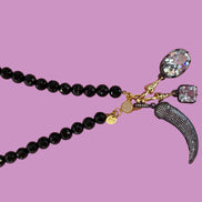 Collana TALISMANI - black - ONICE  mm 8 - chiusura gioiello argento 925 - cm 60 - 3 charms Corno e Luce