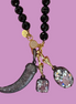 Collana TALISMANI - black - ONICE  mm 8 - chiusura gioiello argento 925 - cm 60 - 3 charms Corno e Luce