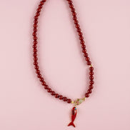 Collana MEDITERRANEA - Corallo rosso   mm 10 - chiusura gioiello argento 925 - cm 60 - pesce smalto rosso