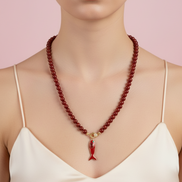 Collana MEDITERRANEA - Corallo rosso   mm 10 - chiusura gioiello argento 925 - cm 60 - pesce smalto rosso