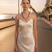 Collana MEDITERRANEA - Corallo rosso   mm 10 - chiusura gioiello argento 925 - cm 60 - pesce smalto rosso