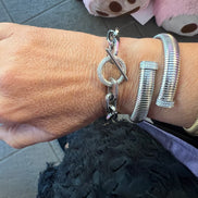 Bracciale Catena Rodio  con chiusura a T e zirconi - acciaio