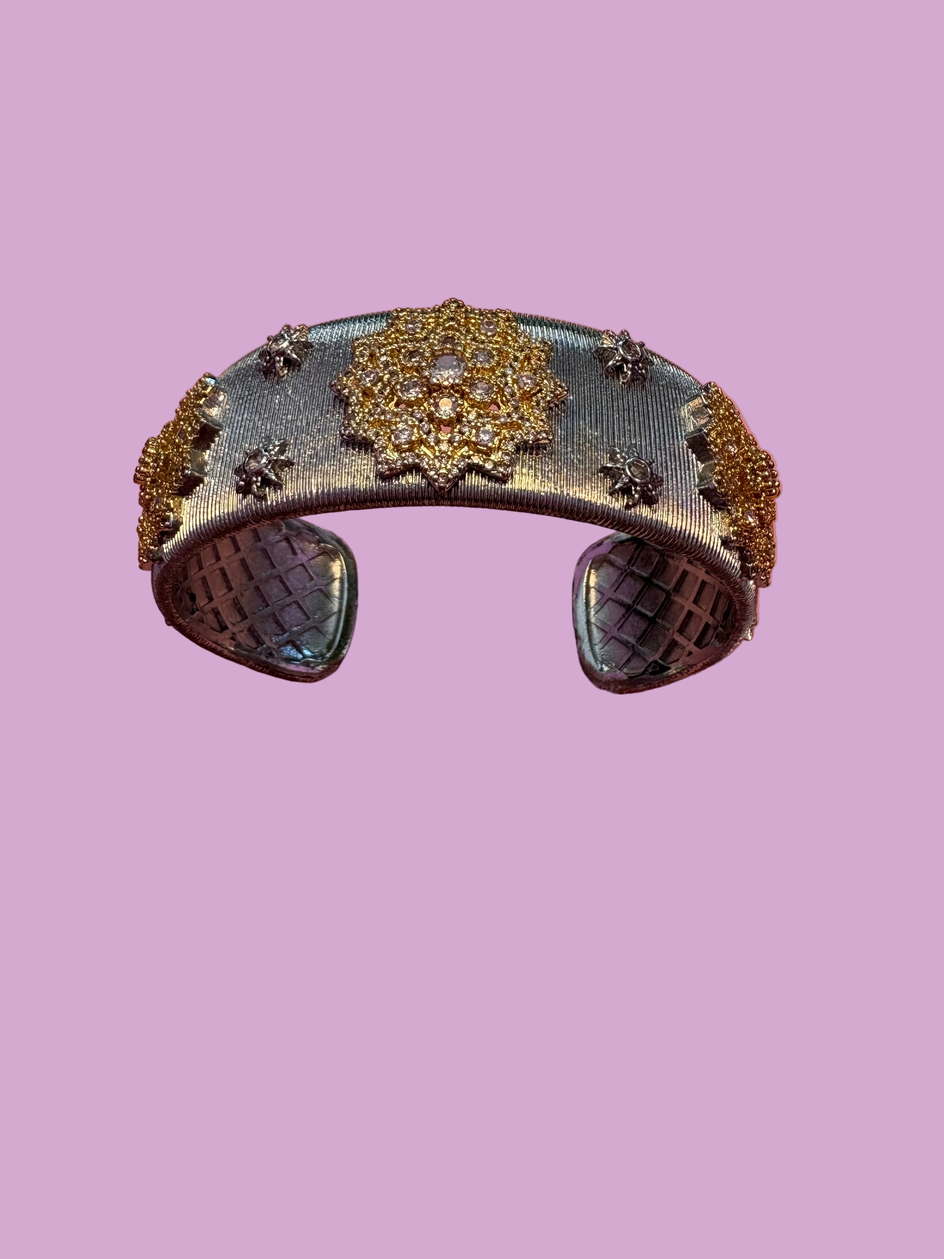 bracciale Kerala - Bangle ottone e filigrana con zirconi placcato oro giallo