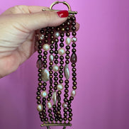 MAGNIFICO - Bracciale multifili - 7 file - perle brown e bianche coltivate barocche e piatte e topazio fumè