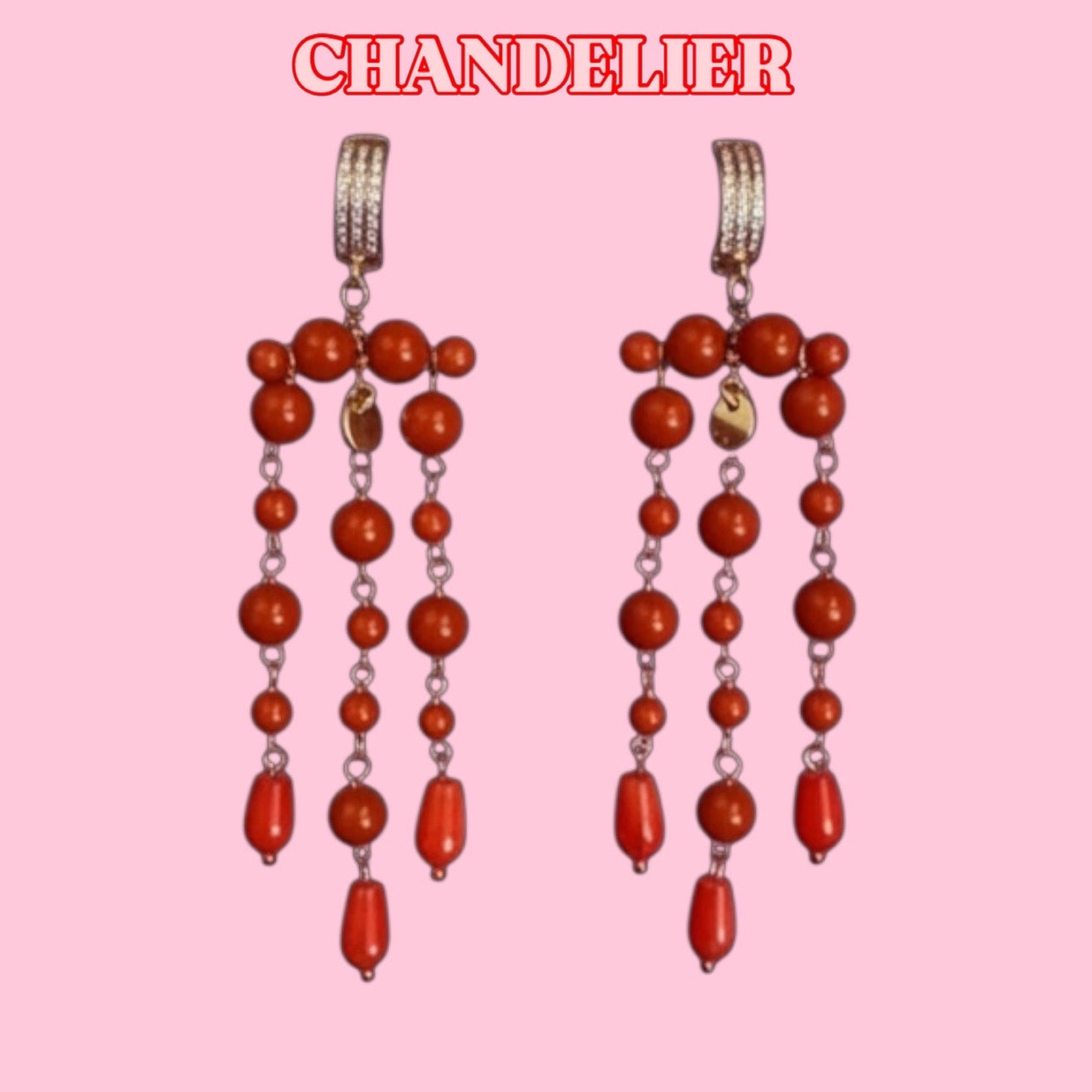 Chandelier - MEDITERRANEA Orecchini con cascata di corallo rosso argento rodio