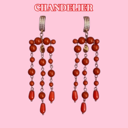 Chandelier - MEDITERRANEA Orecchini con cascata di corallo rosso argento rodio