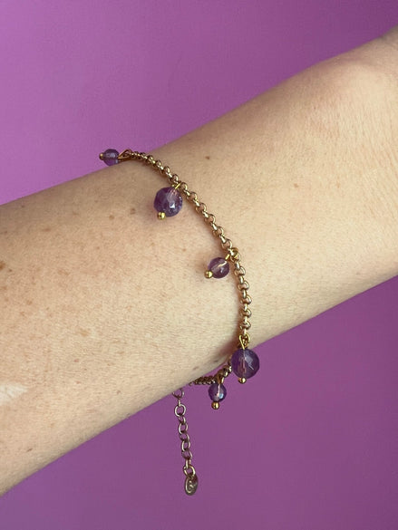 Bracciale argento 925 oro giallo con charm ametista