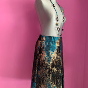 Isabel Allende - Gonna Fonda in broccato oro, turchese e nero